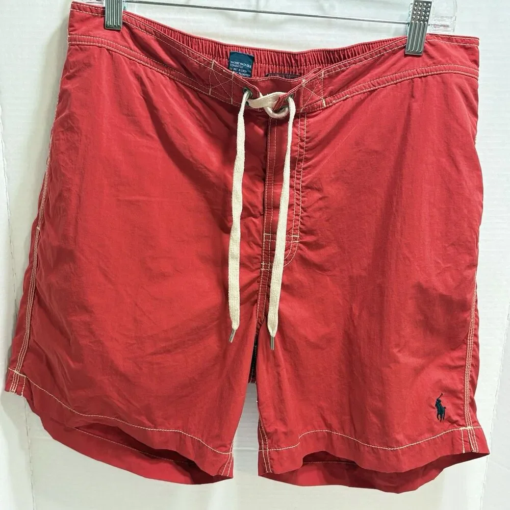 Vintage Polo Ralph Lauren Men’s Swim Trunks Red Pony Logo Mesh Lined Size L